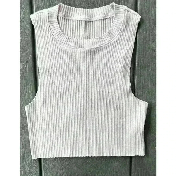 Aerie Ribbed Crop Tank Sz Medium Pink Lavender Stretch - Picture 1 of 6